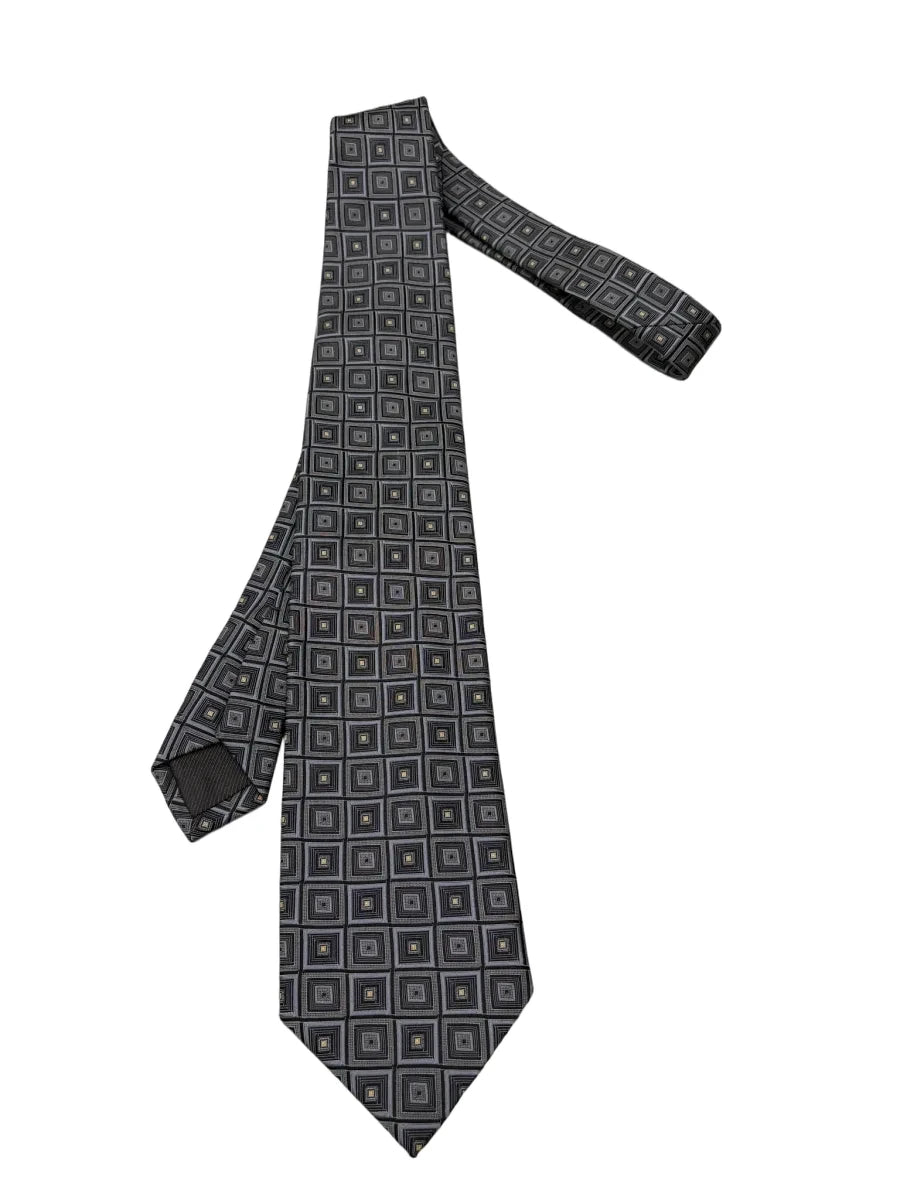 Jim Thompson Silk Tie Gray Black Concentric Square Pattern - front