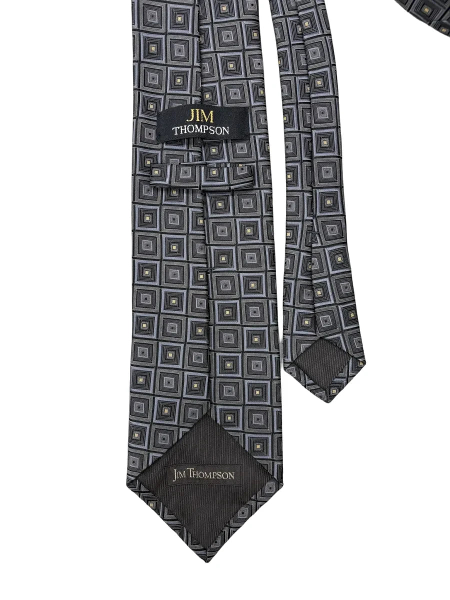 Jim Thompson Silk Tie Gray Black Concentric Square Pattern - back
