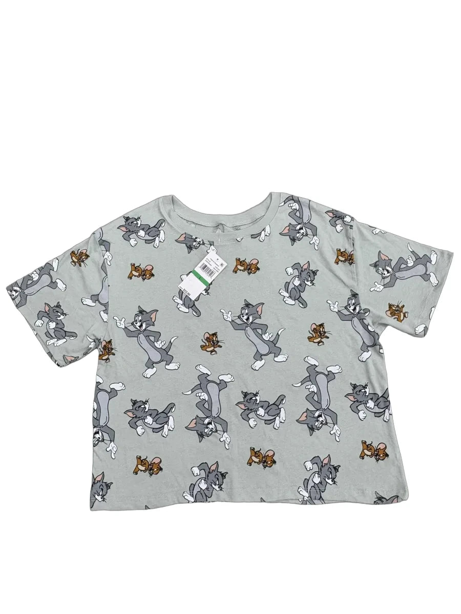 Love Tribe Tom & Jerry Allover Print Crop T-Shirt - front