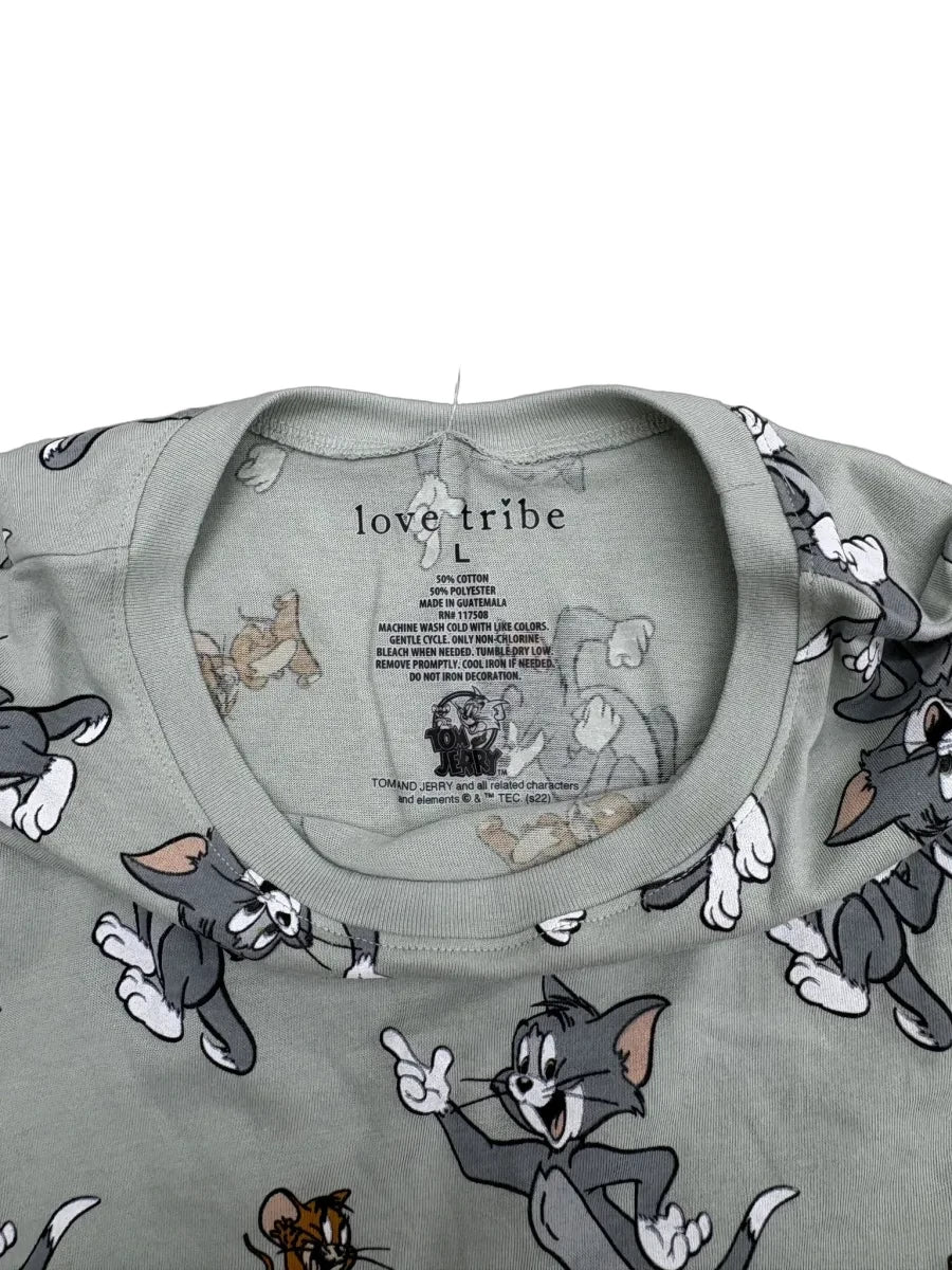 Love Tribe Tom & Jerry Allover Print Crop T-Shirt - tag