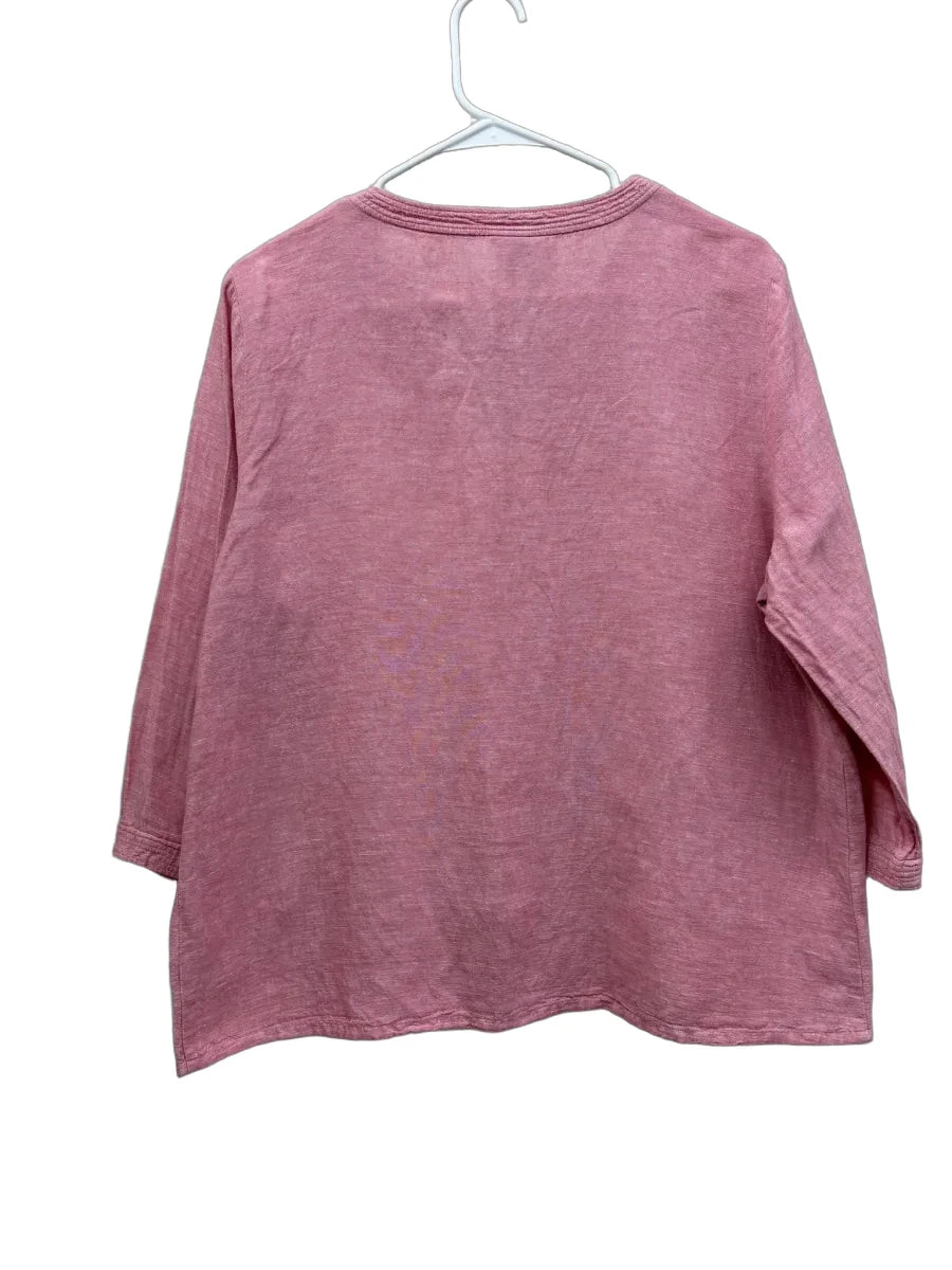 Liz Claiborne Pink Linen Cotton V-Neck Top - back