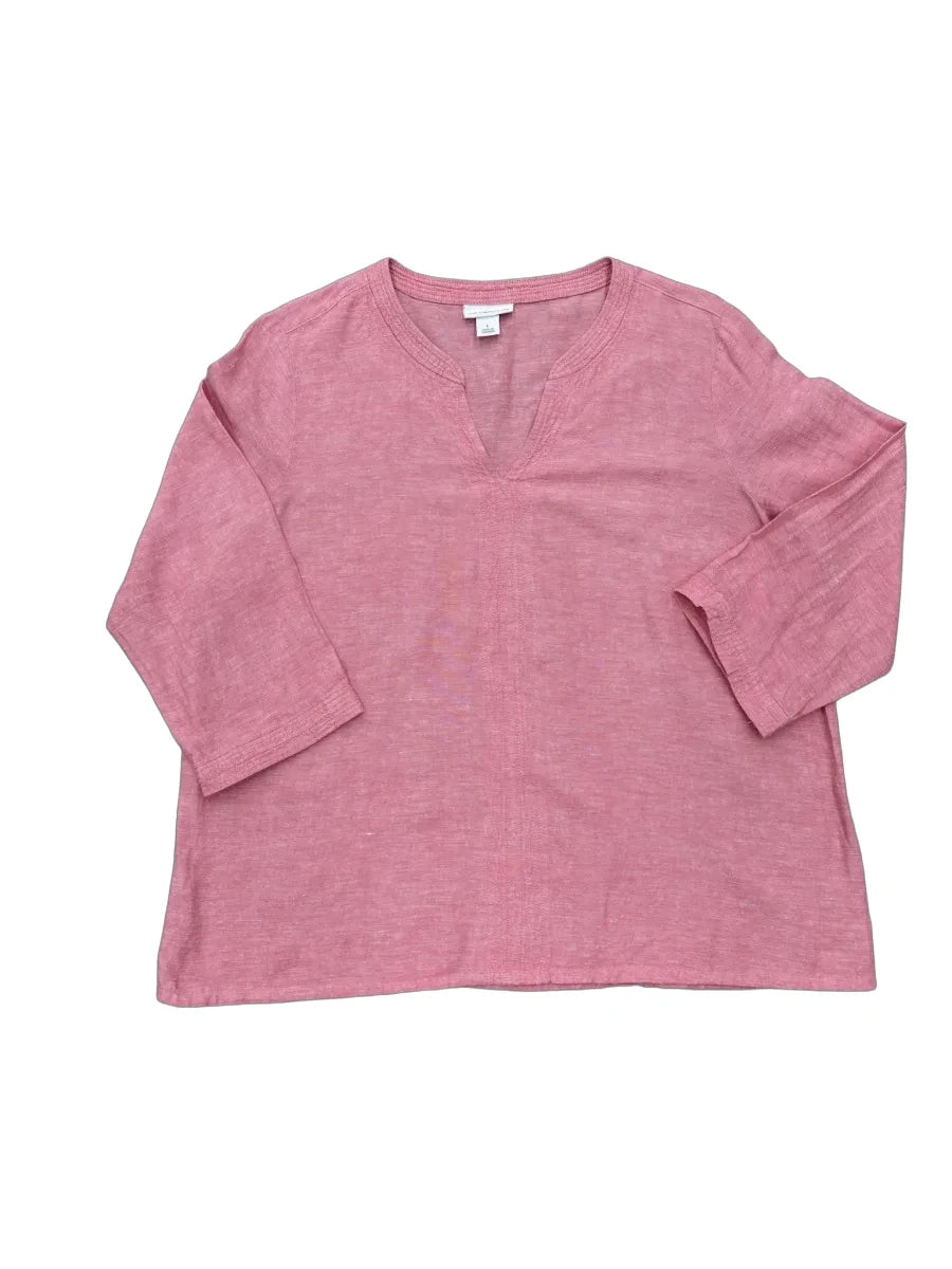 Liz Claiborne Pink Linen Cotton V-Neck Top - front