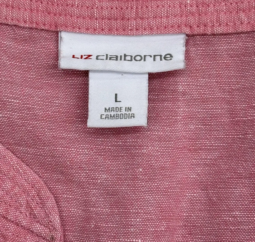 Liz Claiborne Pink Linen Cotton V-Neck Top - label