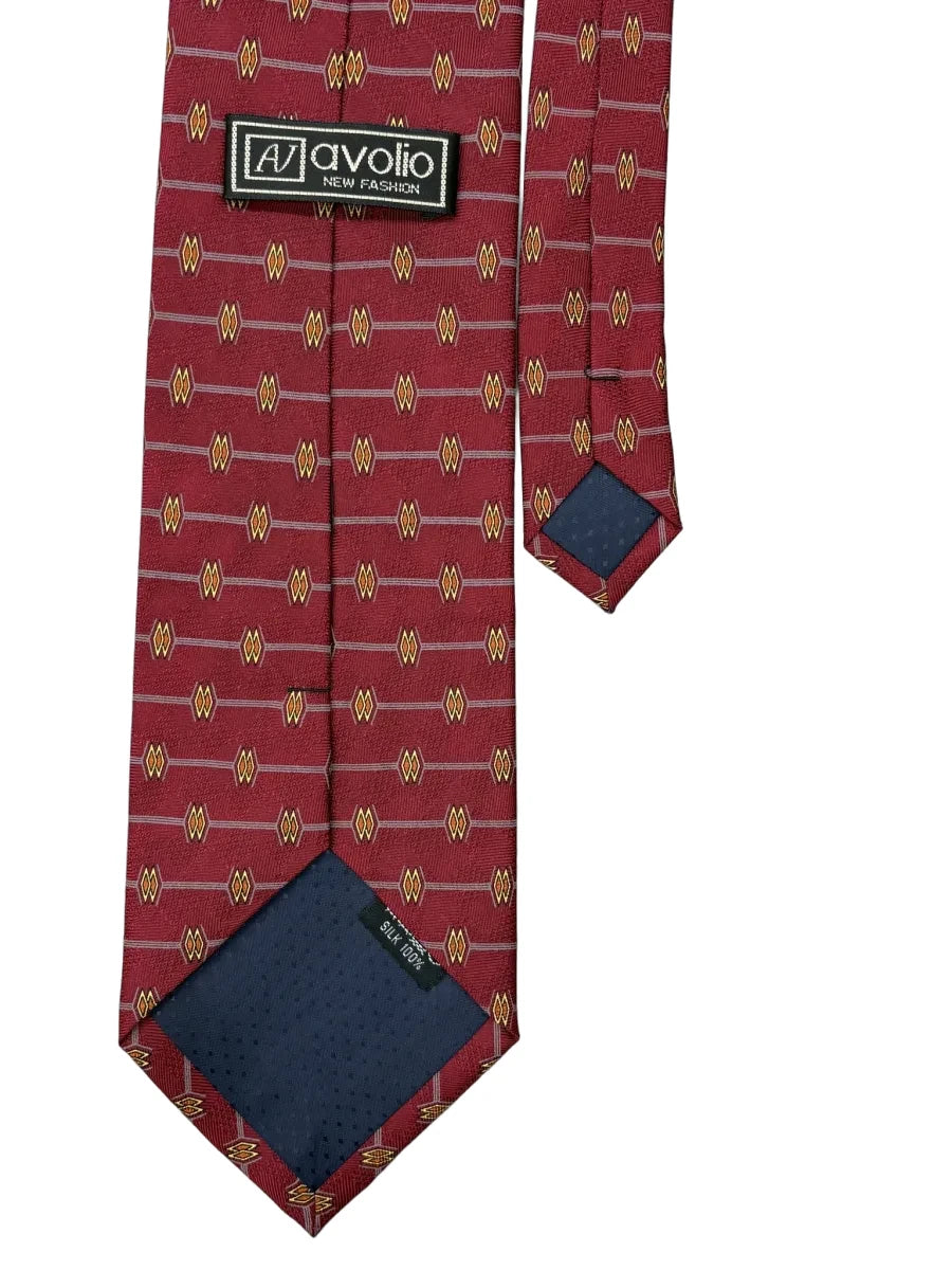 Avolio Burgundy Geometric Diamond Pattern Silk Tie - back
