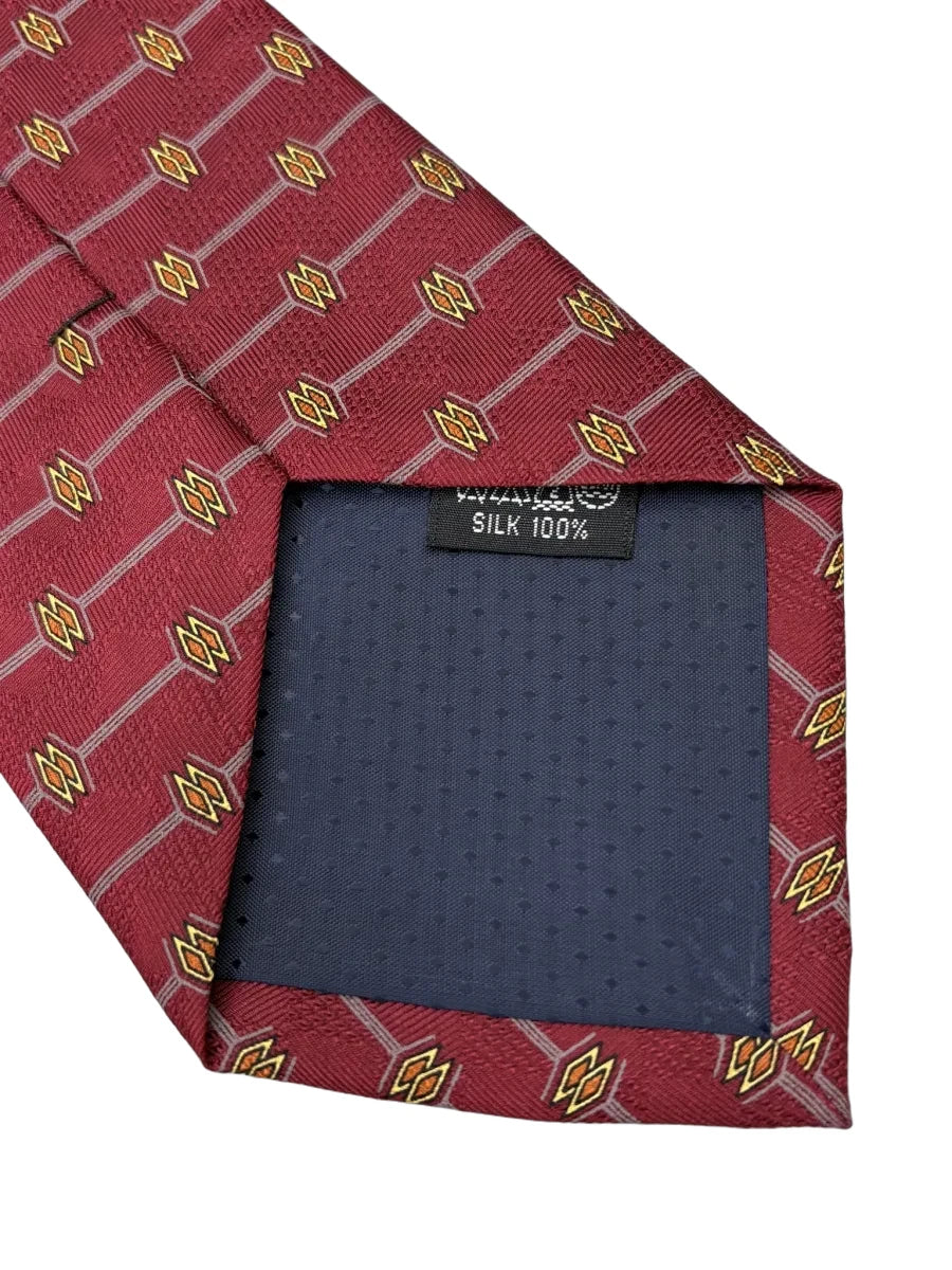 Avolio Burgundy Geometric Diamond Pattern Silk Tie - tag