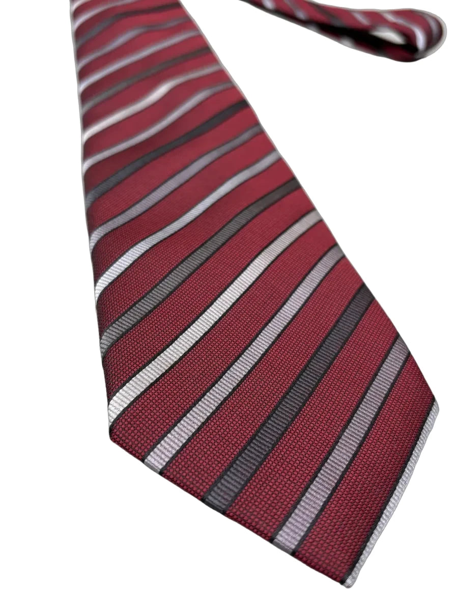 David Saddler Burgundy Diagonal Stripe Silk Tie - detail