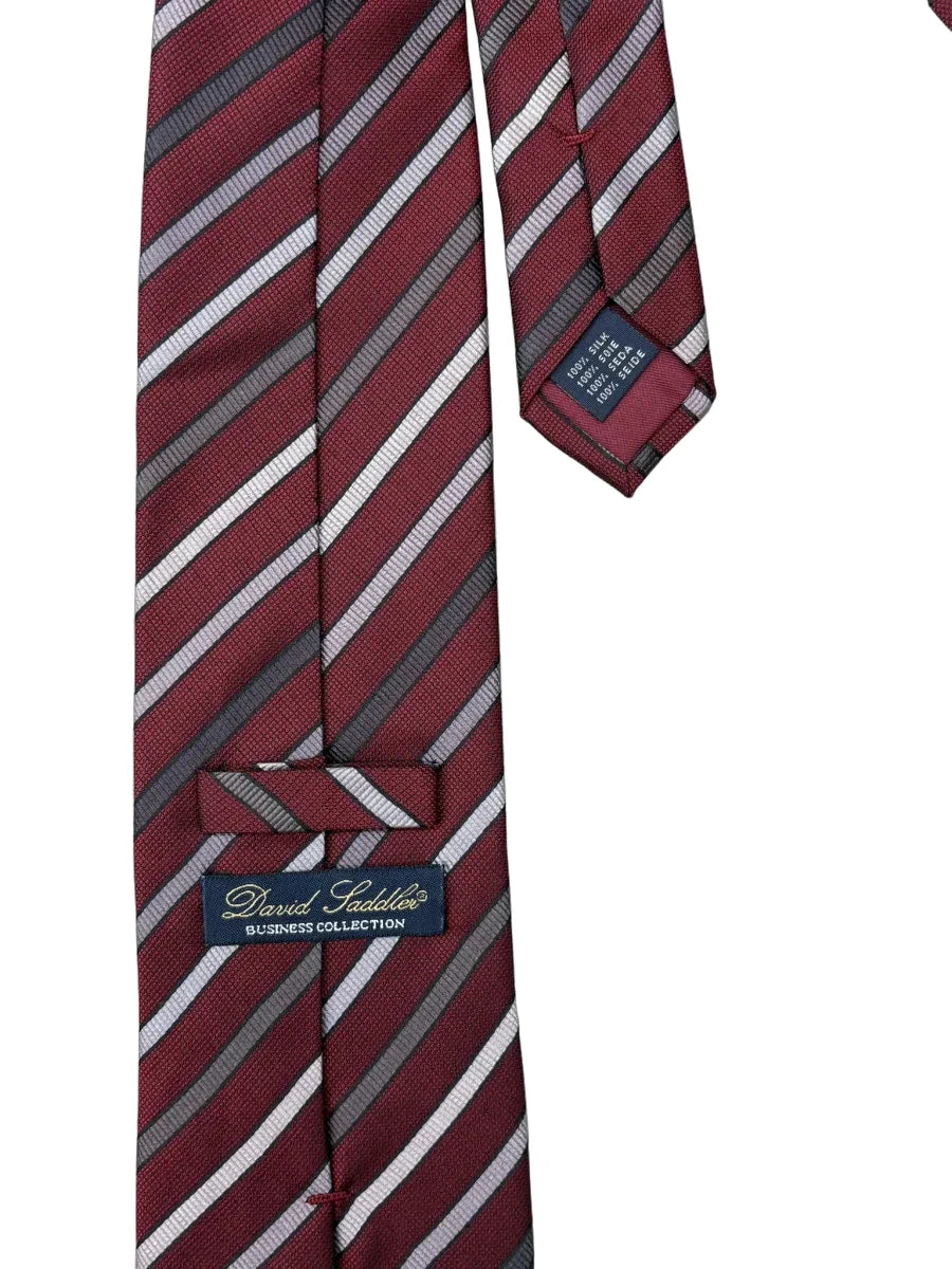 David Saddler Burgundy Diagonal Stripe Silk Tie - back