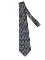 Stonehenge Blue & Gold Menorah Print Silk Tie - front