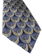 Stonehenge Blue & Gold Menorah Print Silk Tie - detail