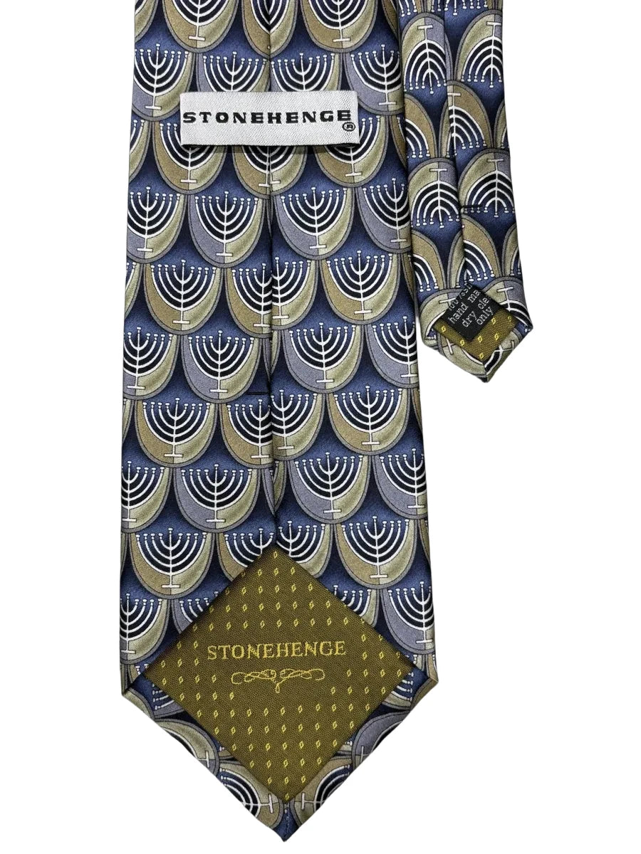 Stonehenge Blue & Gold Menorah Print Silk Tie - back