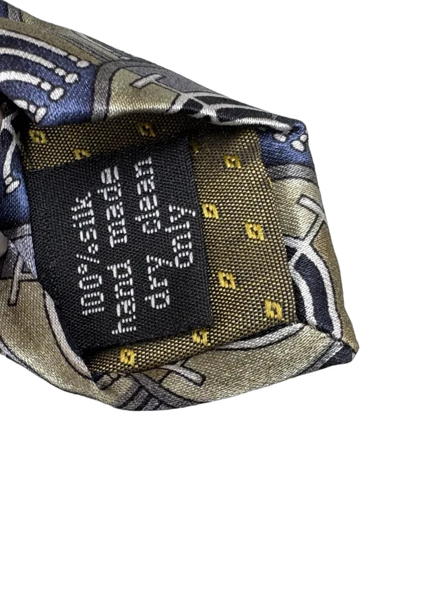 Stonehenge Blue & Gold Menorah Print Silk Tie - tag
