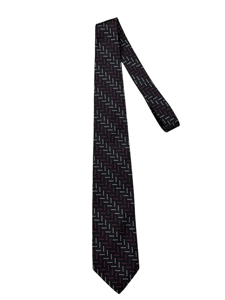 Jos. A. Bank Silk Tie Black Pink Dotted Geometric - front