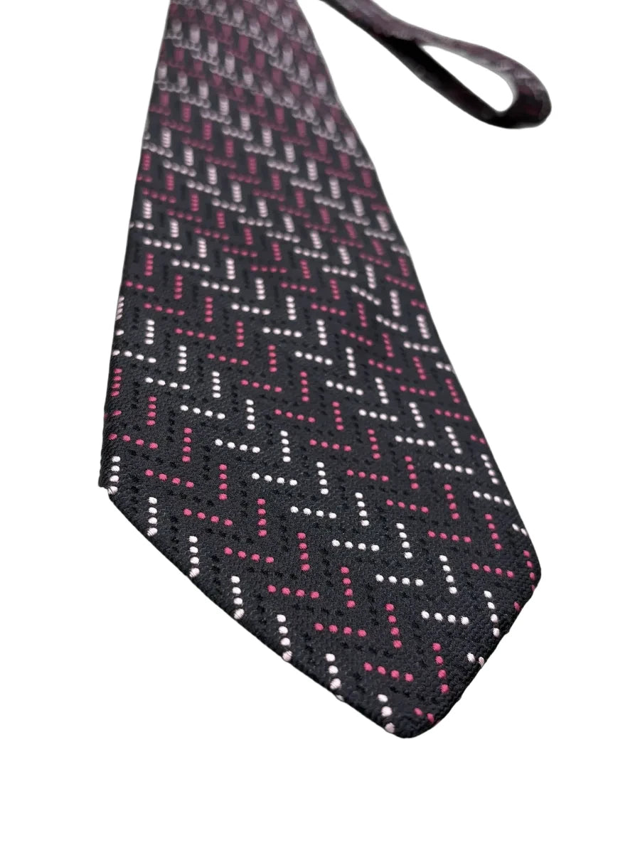 Jos. A. Bank Silk Tie Black Pink Dotted Geometric - detail