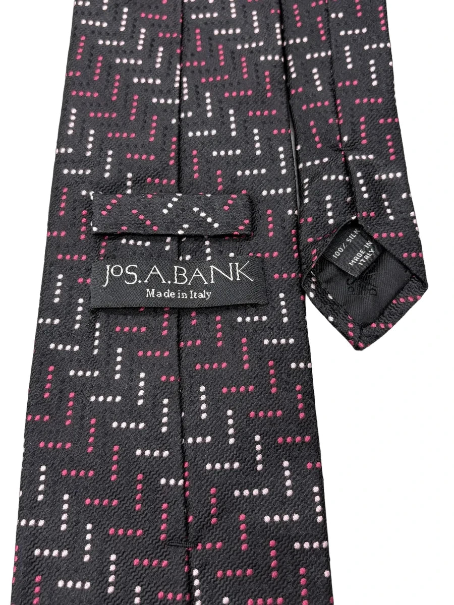 Jos. A. Bank Silk Tie Black Pink Dotted Geometric - back