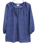 Kenar Blue White Ikat Print Peasant Blouse - front