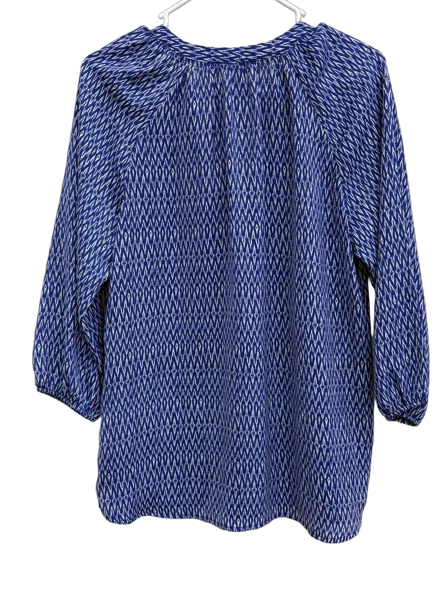 Kenar Blue White Ikat Print Peasant Blouse - back