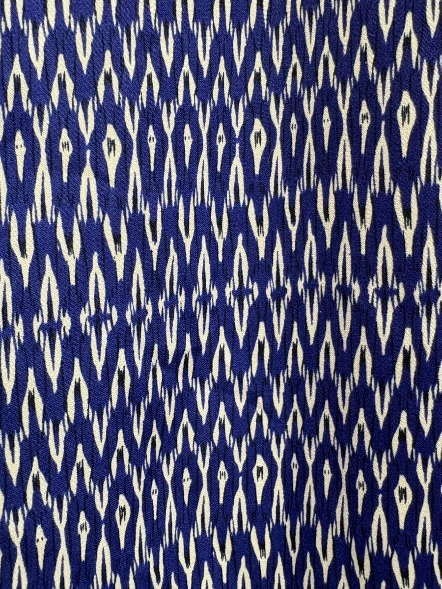 Kenar Blue White Ikat Print Peasant Blouse - fabric