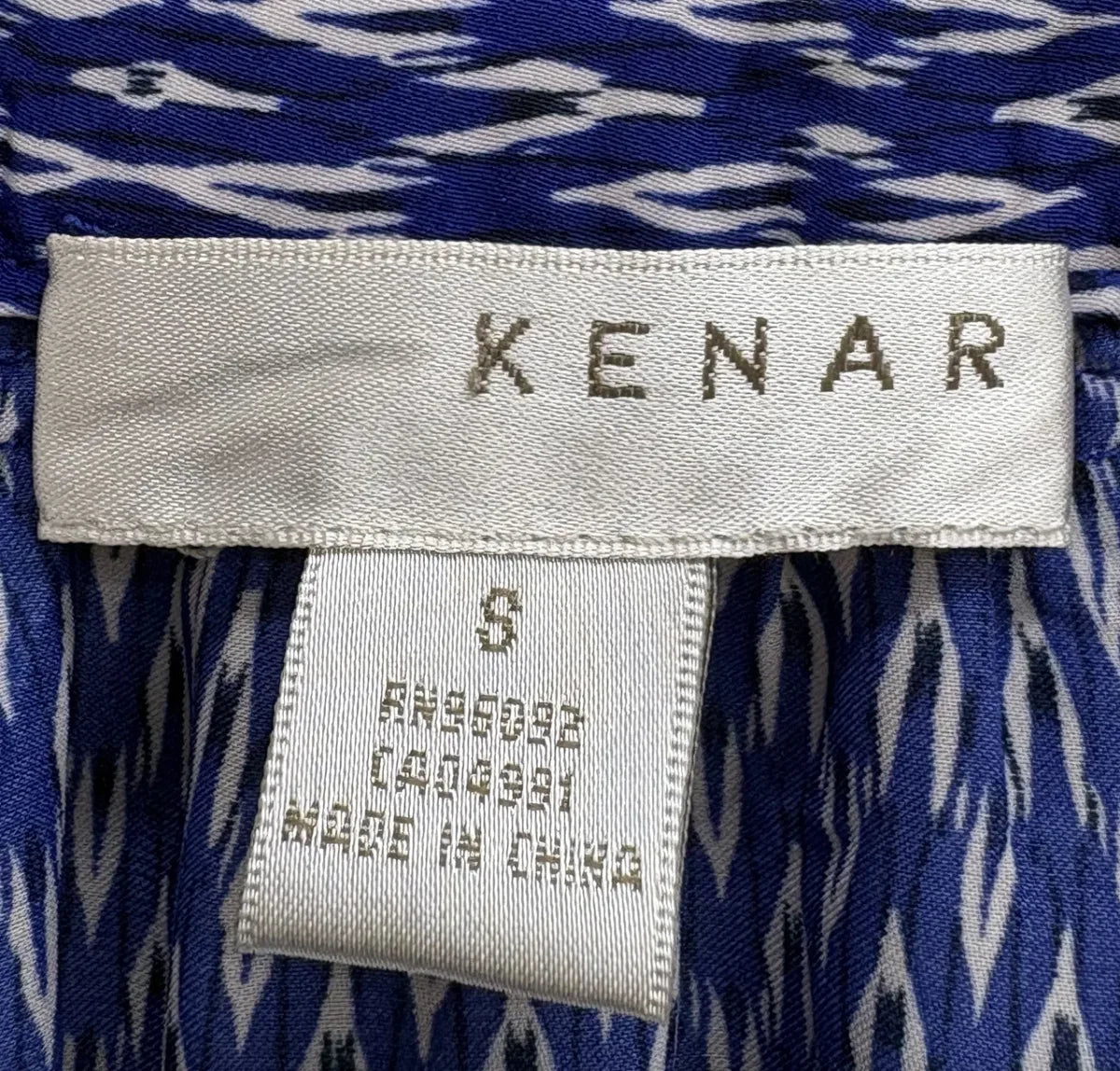 Kenar Blue White Ikat Print Peasant Blouse - label