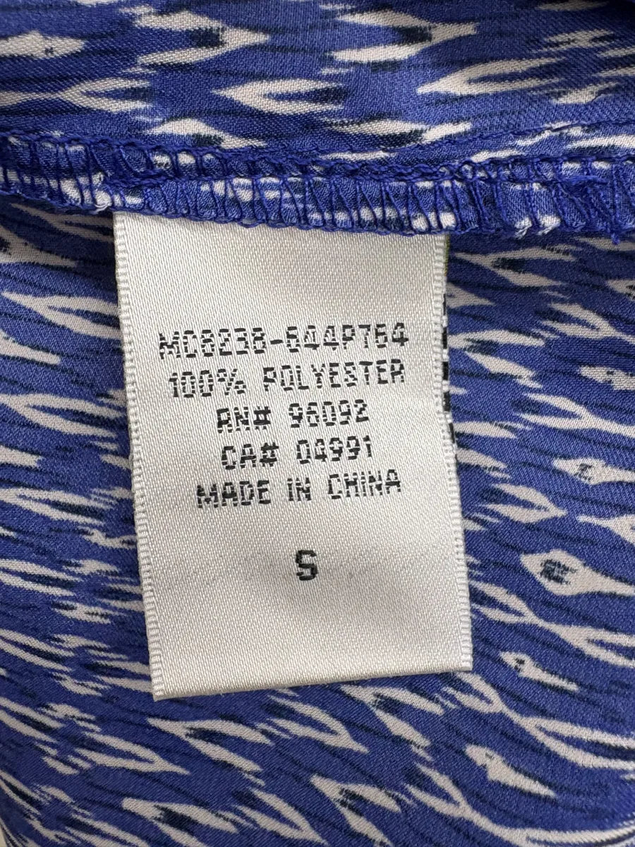 Kenar Blue White Ikat Print Peasant Blouse - tag
