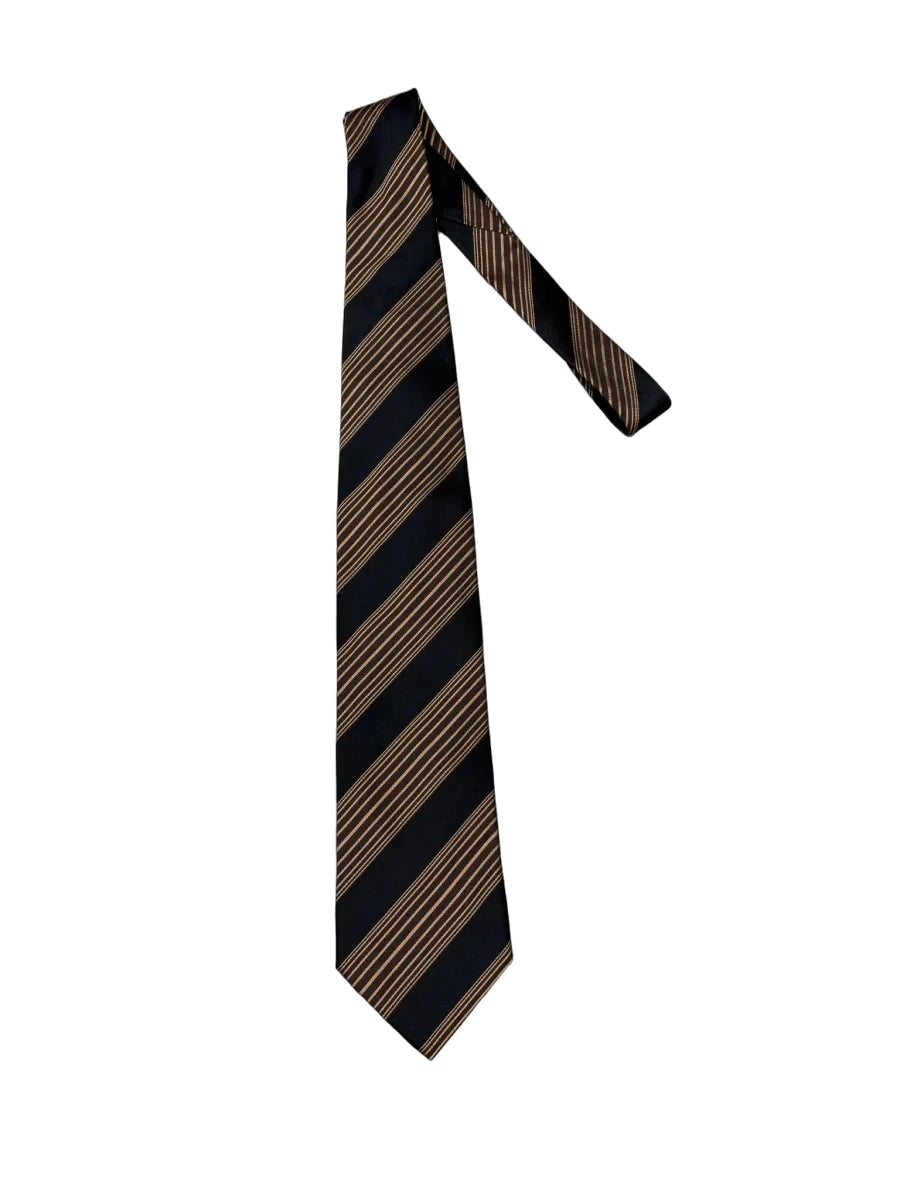 Dolce & Gabbana Black Gold Diagonal Stripe Silk Tie - front