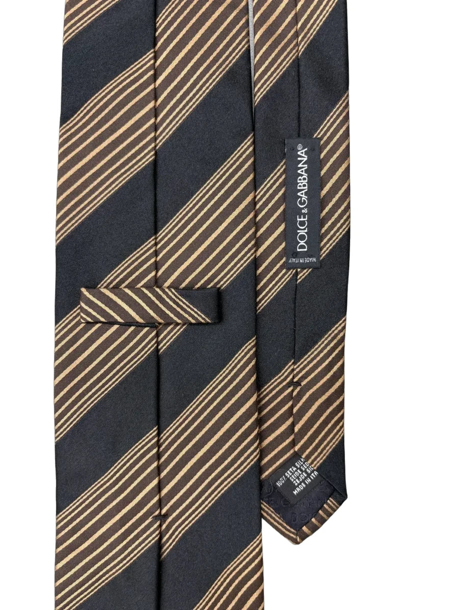 Dolce & Gabbana Black Gold Diagonal Stripe Silk Tie - back