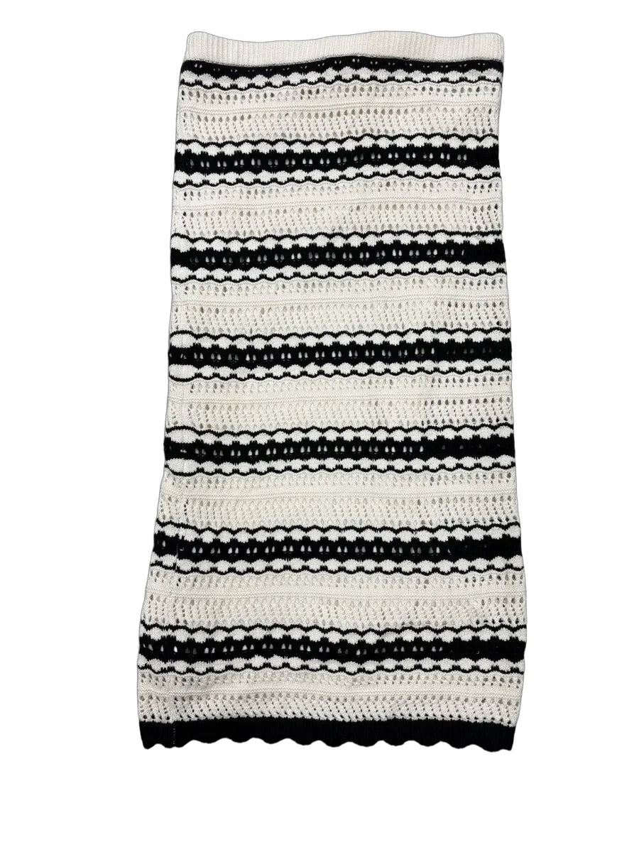 Cream & Black Striped Crochet Knit Midi Skirt M - back