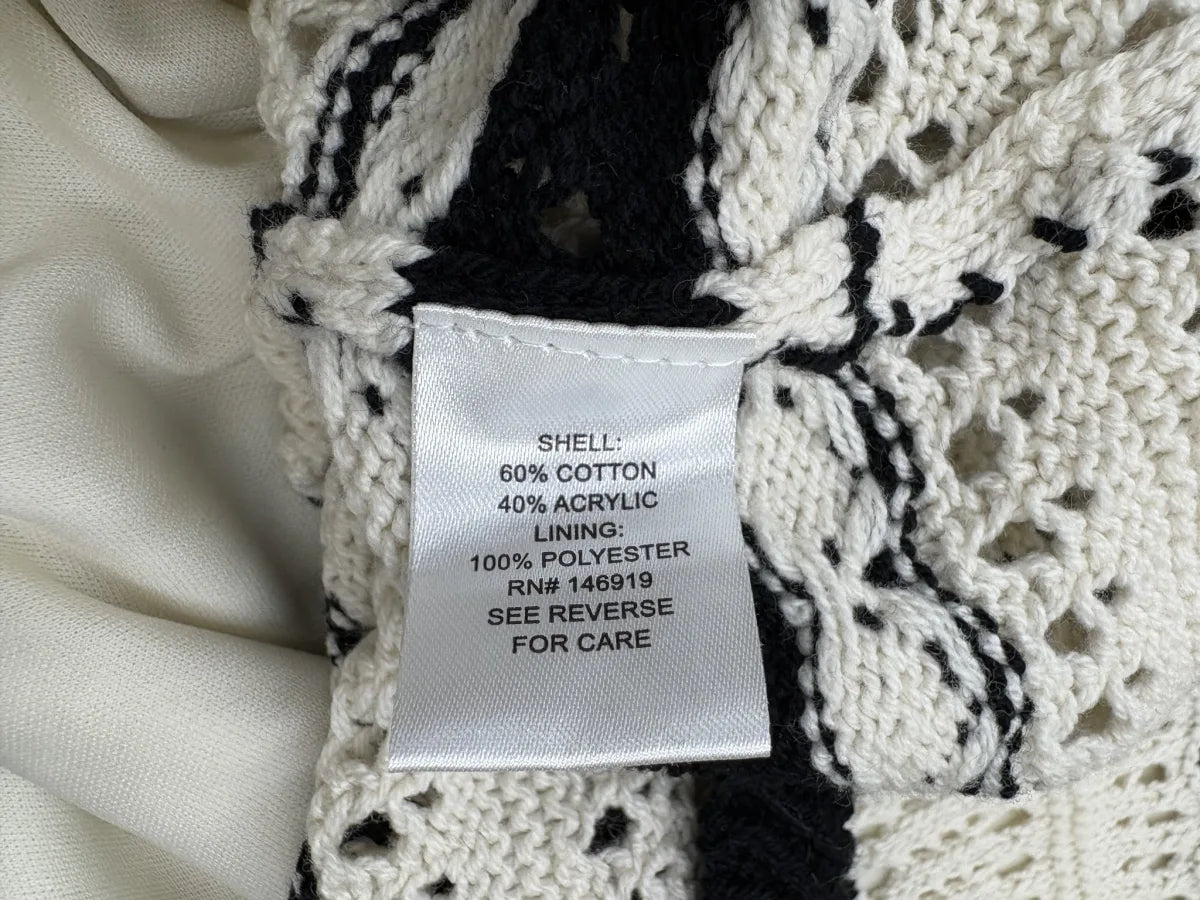 Cream & Black Striped Crochet Knit Midi Skirt M - tag