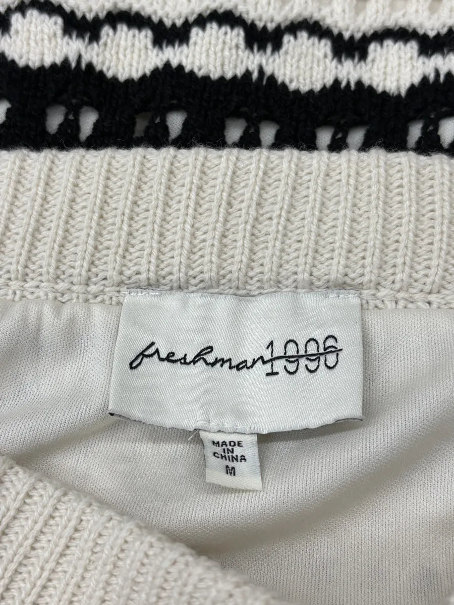 Cream & Black Striped Crochet Knit Midi Skirt M - label