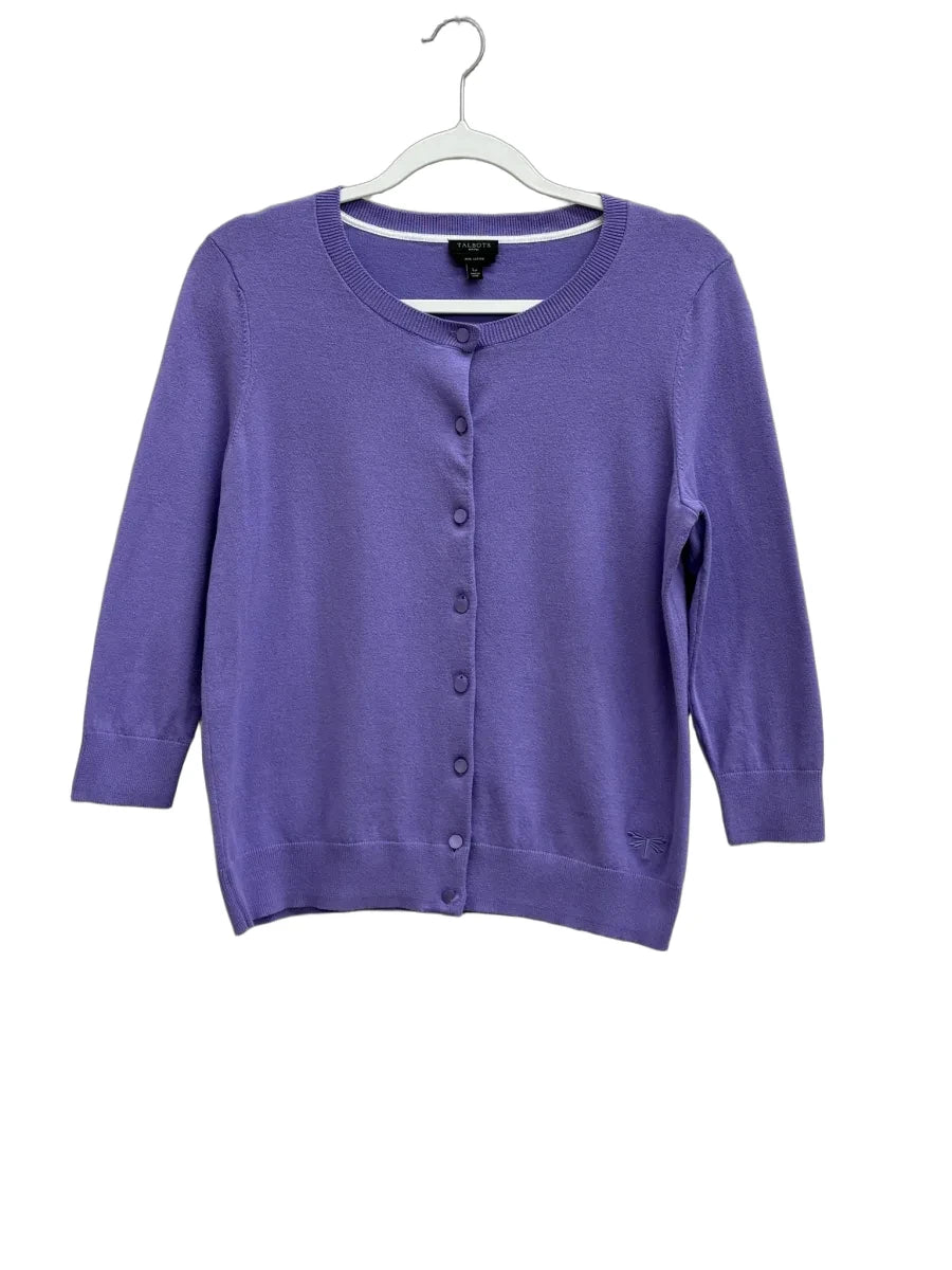 Purple Button-Front Pima Cotton Cardigan Sweater