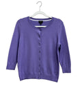 Purple Button-Front Pima Cotton Cardigan Sweater