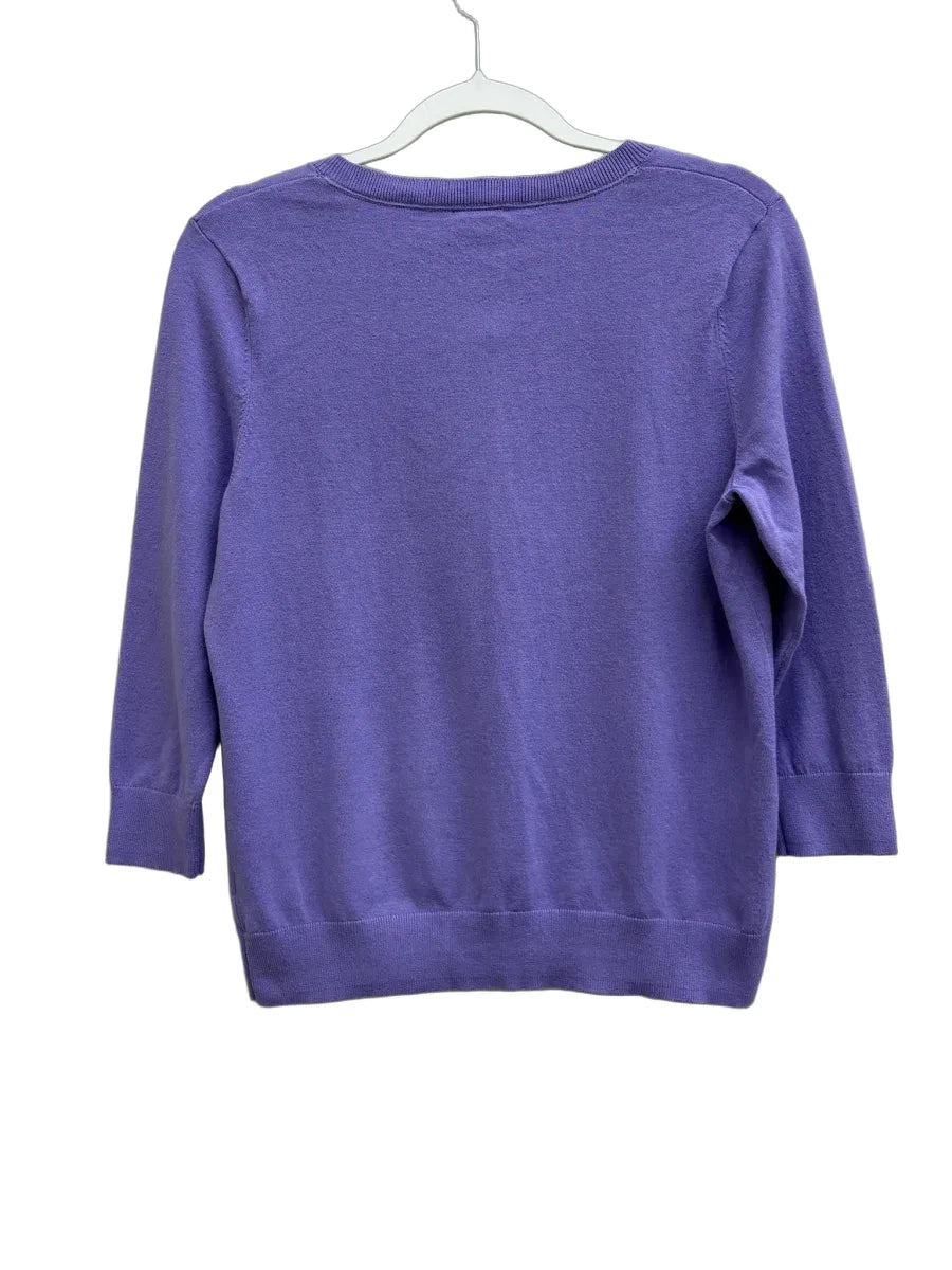 Purple Button-Front Pima Cotton Cardigan Sweater - back