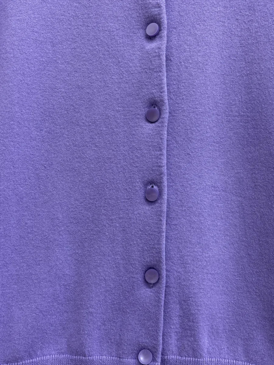 Purple Button-Front Pima Cotton Cardigan Sweater - detail