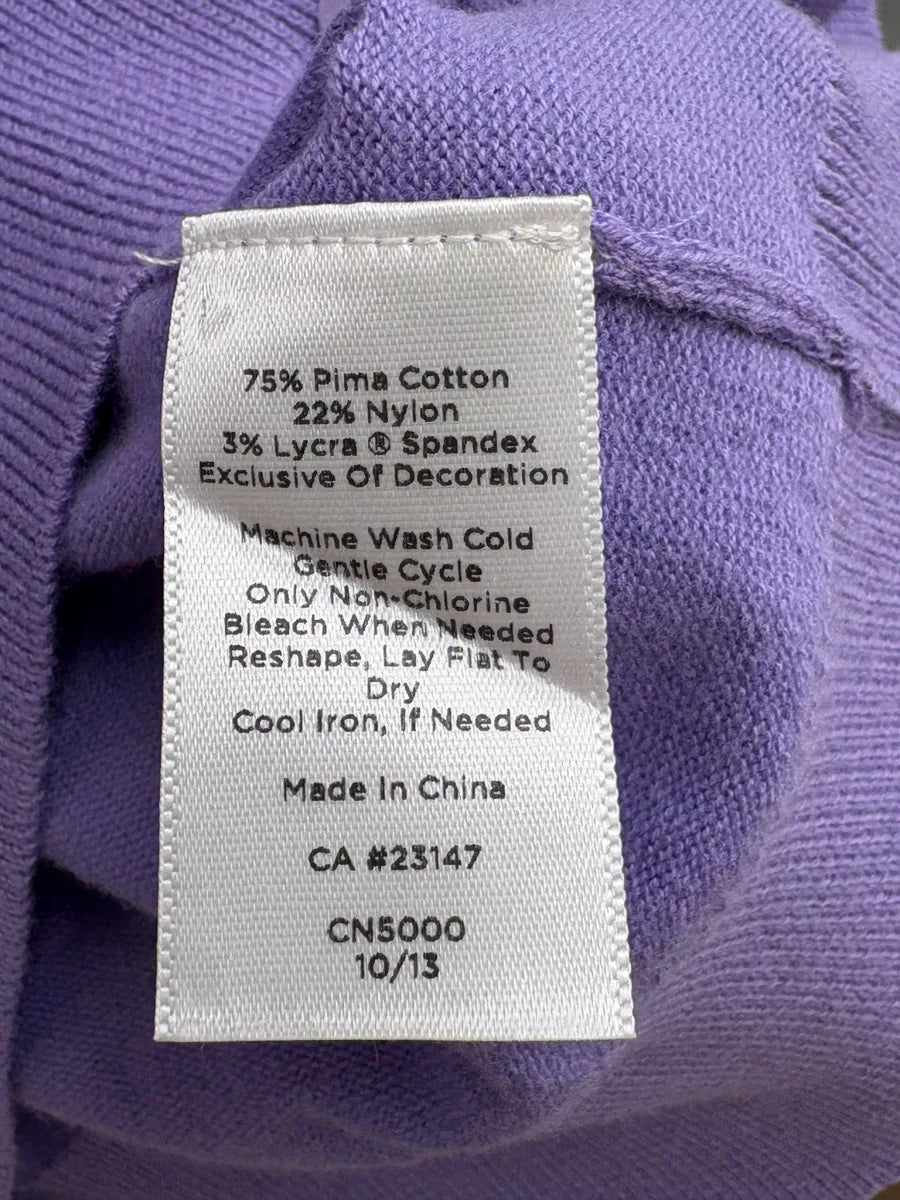Purple Button-Front Pima Cotton Cardigan Sweater - tag