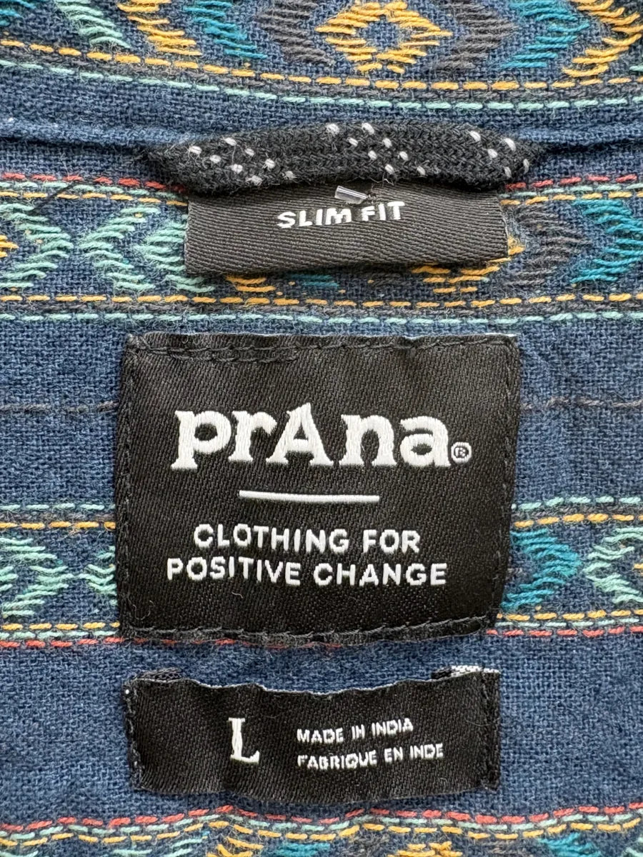 prAna Slim Fit Aztec Stripe Organic Cotton Button-Up Shirt - label