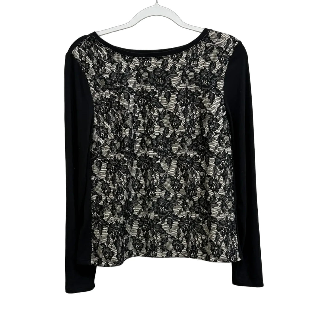 Black Lace Front Long Sleeve Top Contrast Jersey - front