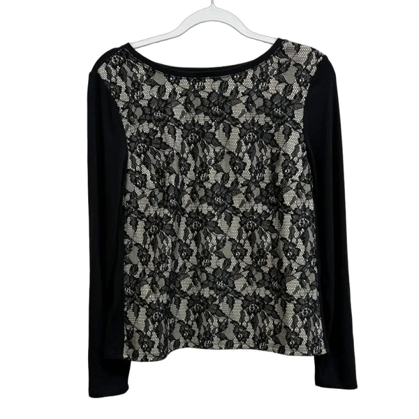 Black Lace Front Long Sleeve Top Contrast Jersey - front