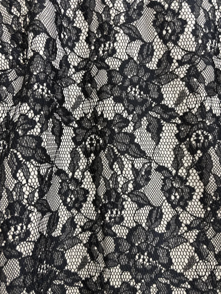 Black Lace Front Long Sleeve Top Contrast Jersey - fabric