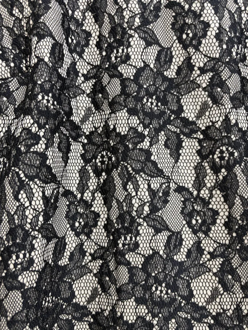 Black Lace Front Long Sleeve Top Contrast Jersey - fabric