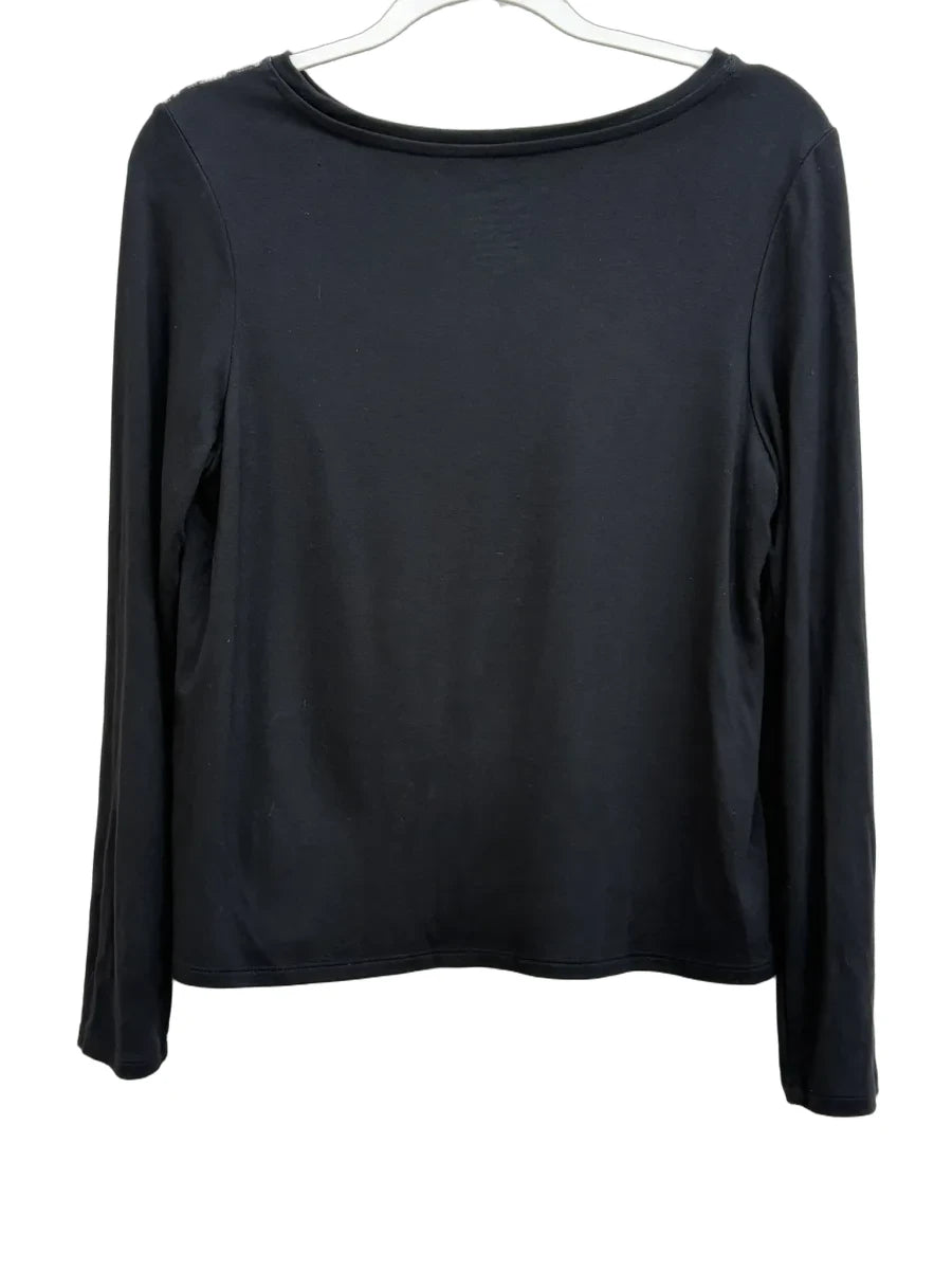 Black Lace Front Long Sleeve Top Contrast Jersey
