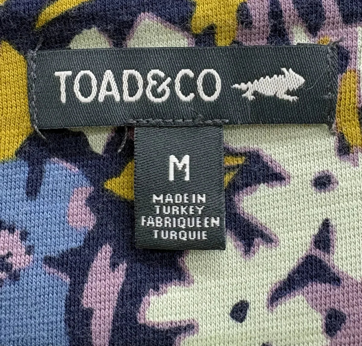Toad&Co Floral Print Short Sleeve Dress Navy - label