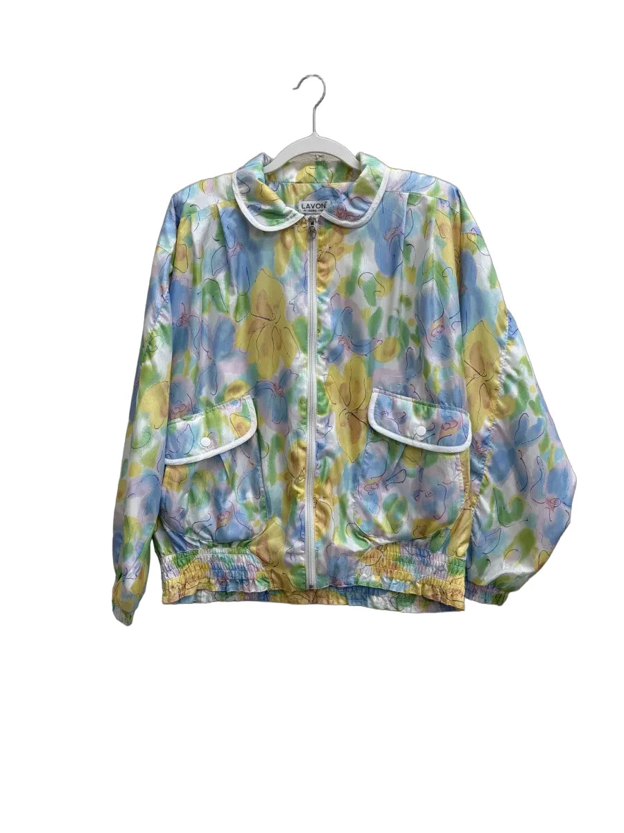 Lavon Vintage Floral Zip-Up Bomber Jacket Multicolor - front