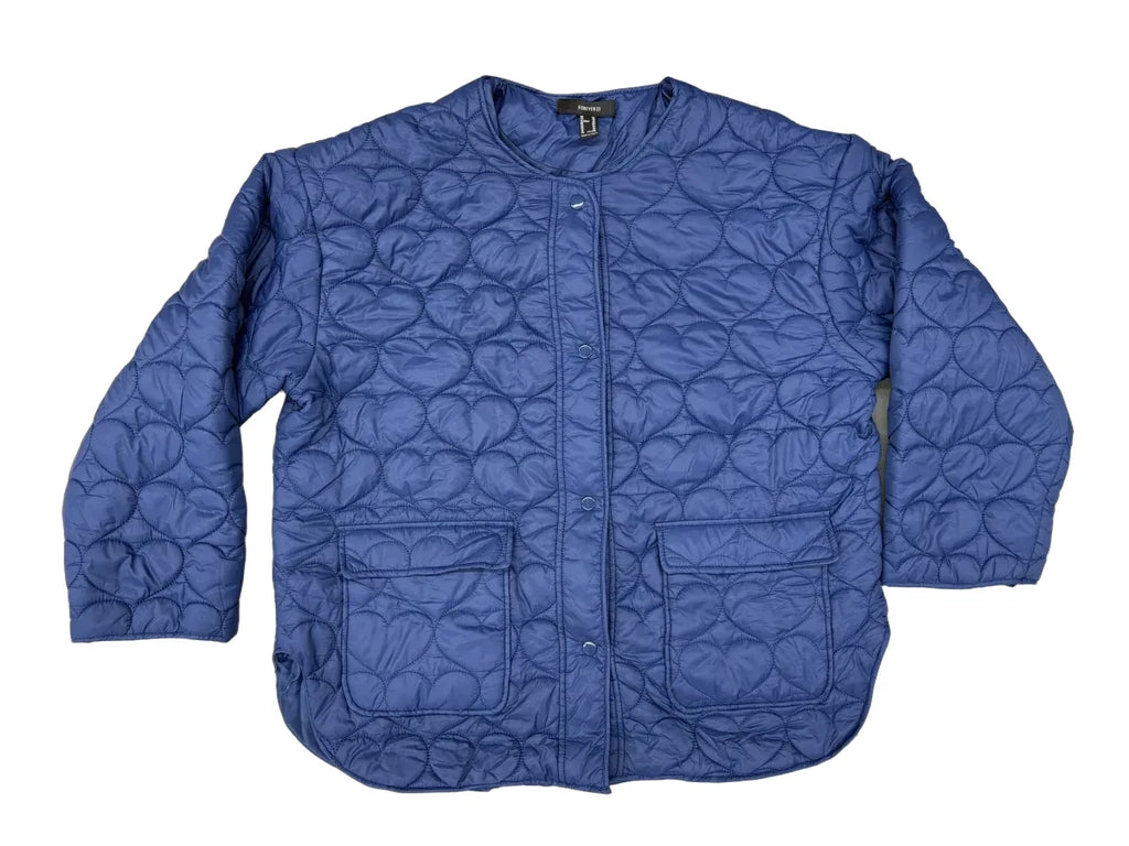 Forever 21 Heart Quilted Puffer Jacket Blue XL - front