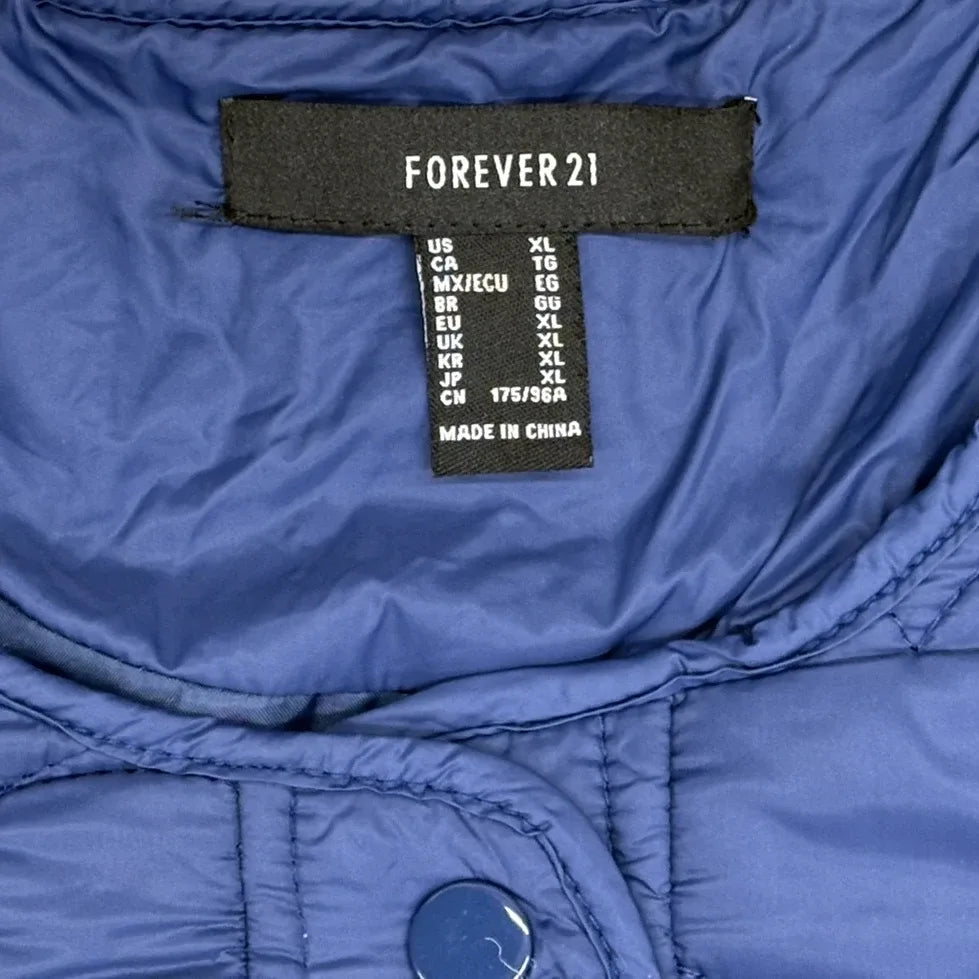 Forever 21 Heart Quilted Puffer Jacket Blue XL - label