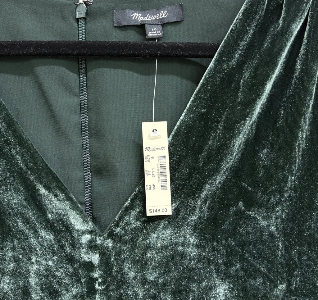 Madewell Velvet Mini Dress Dark Green - label