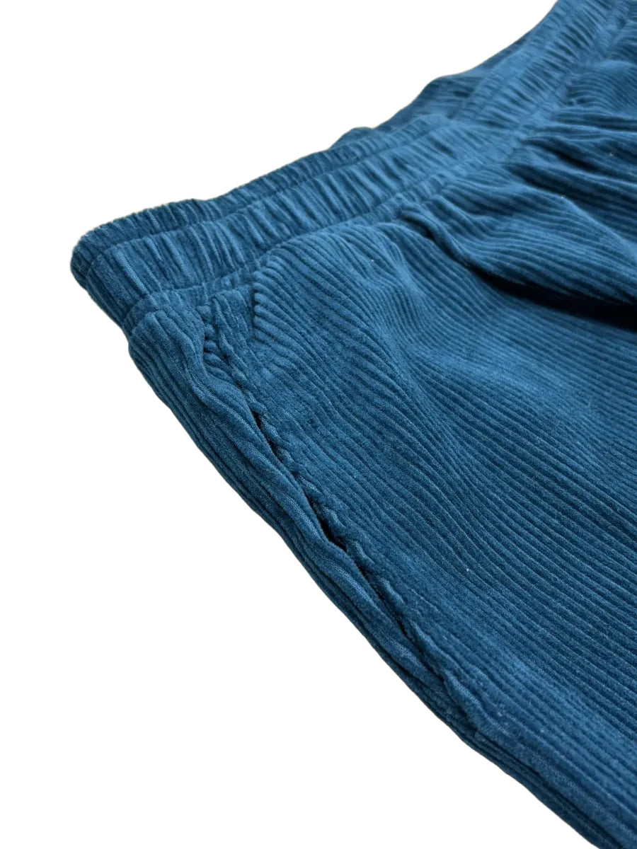 boohooMAN Corduroy Wide Leg Pants Teal - detail
