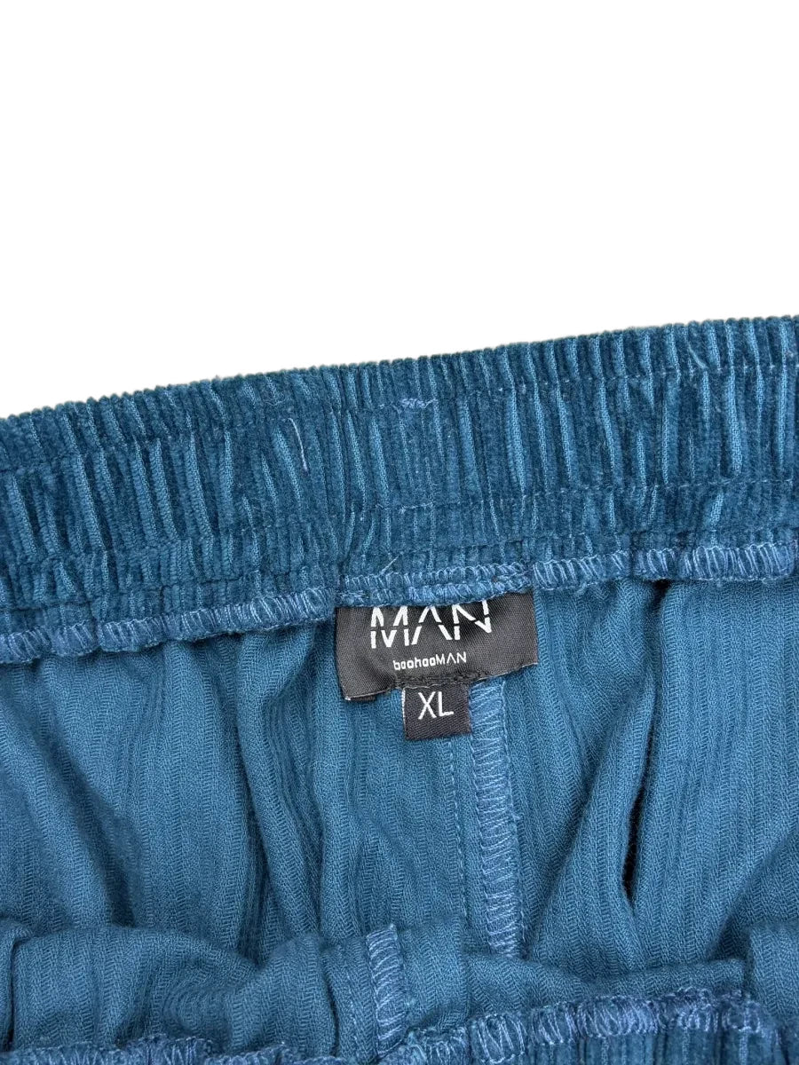 boohooMAN Corduroy Wide Leg Pants Teal - label