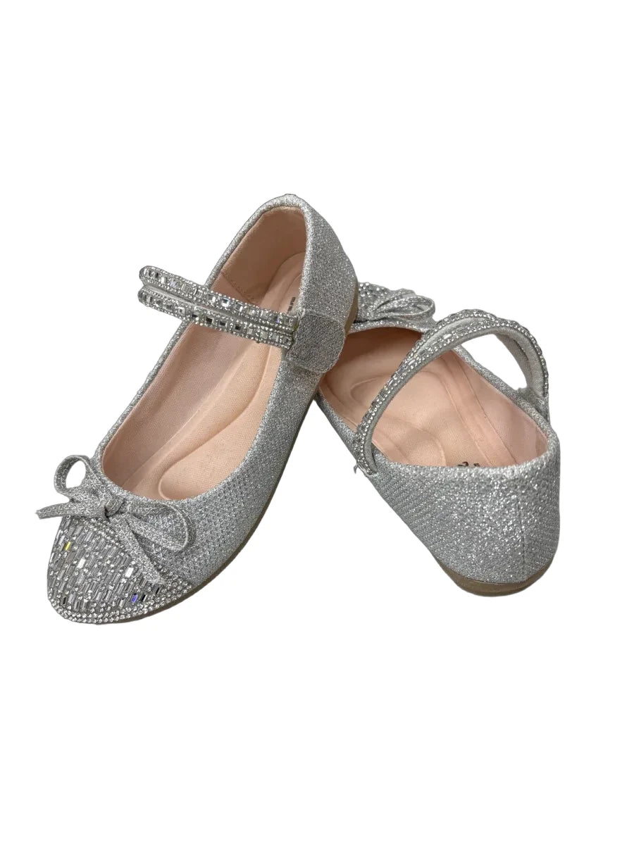 Link Glitter Ballet Flat with Rhinestone Bow Silver - front