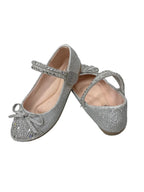 Link Glitter Ballet Flat with Rhinestone Bow Silver - front