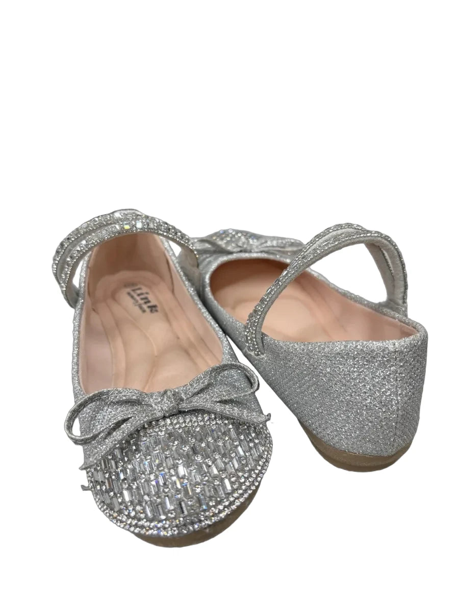 Link Glitter Ballet Flat with Rhinestone Bow Silver - front