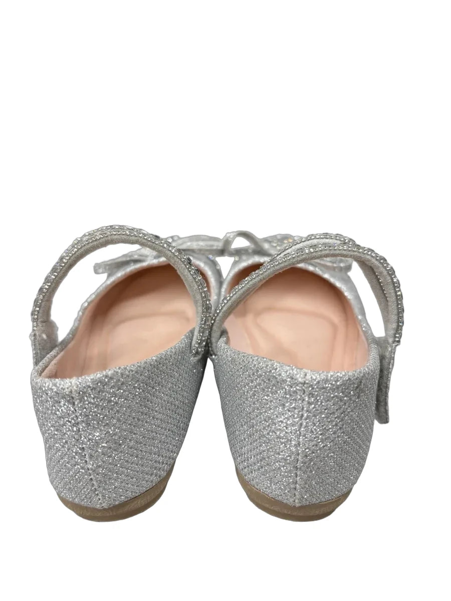 Link Glitter Ballet Flat with Rhinestone Bow Silver - back